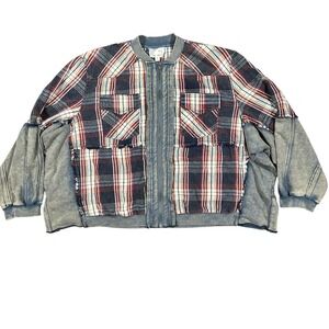 Oli and Hali Plaid Patchwork Jacket Full Zip Sweatshirt ‎ Sz M Boho Oversized